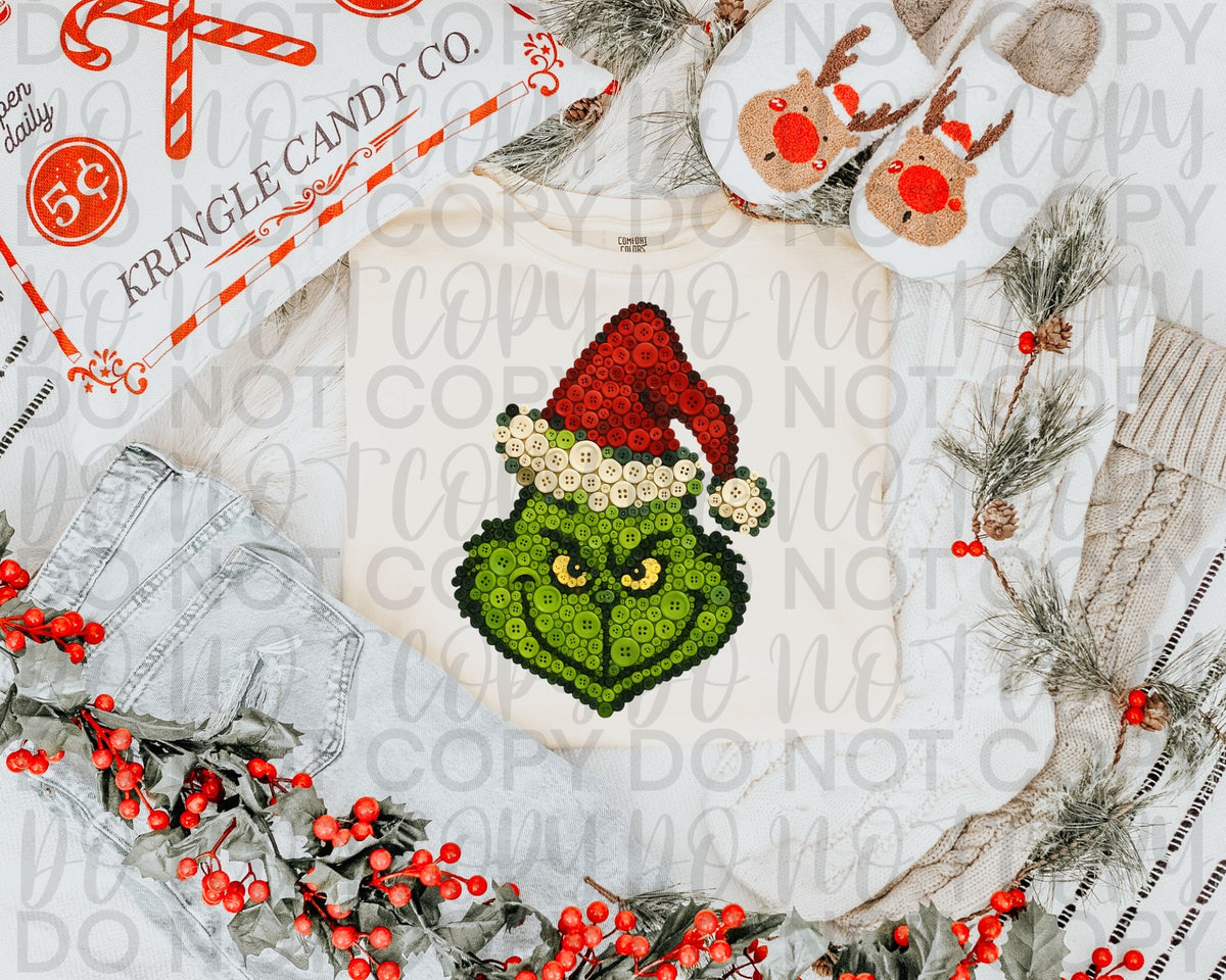 Faux Button Green Guy 117424 DTF transfer
