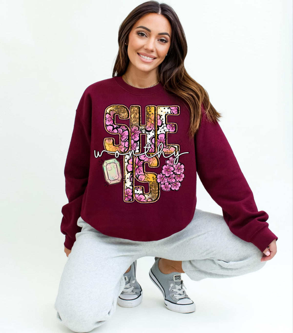 She is worthy floral (C’s) 93234 DTF transfer