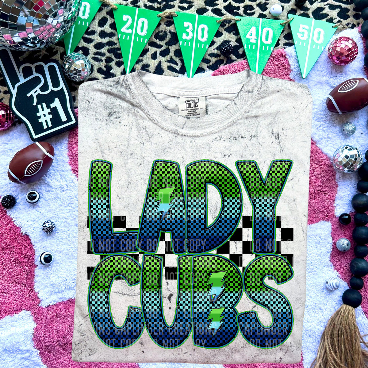 Lady Cubs Blue and Green Checkered (Caplinger) DTF transfer