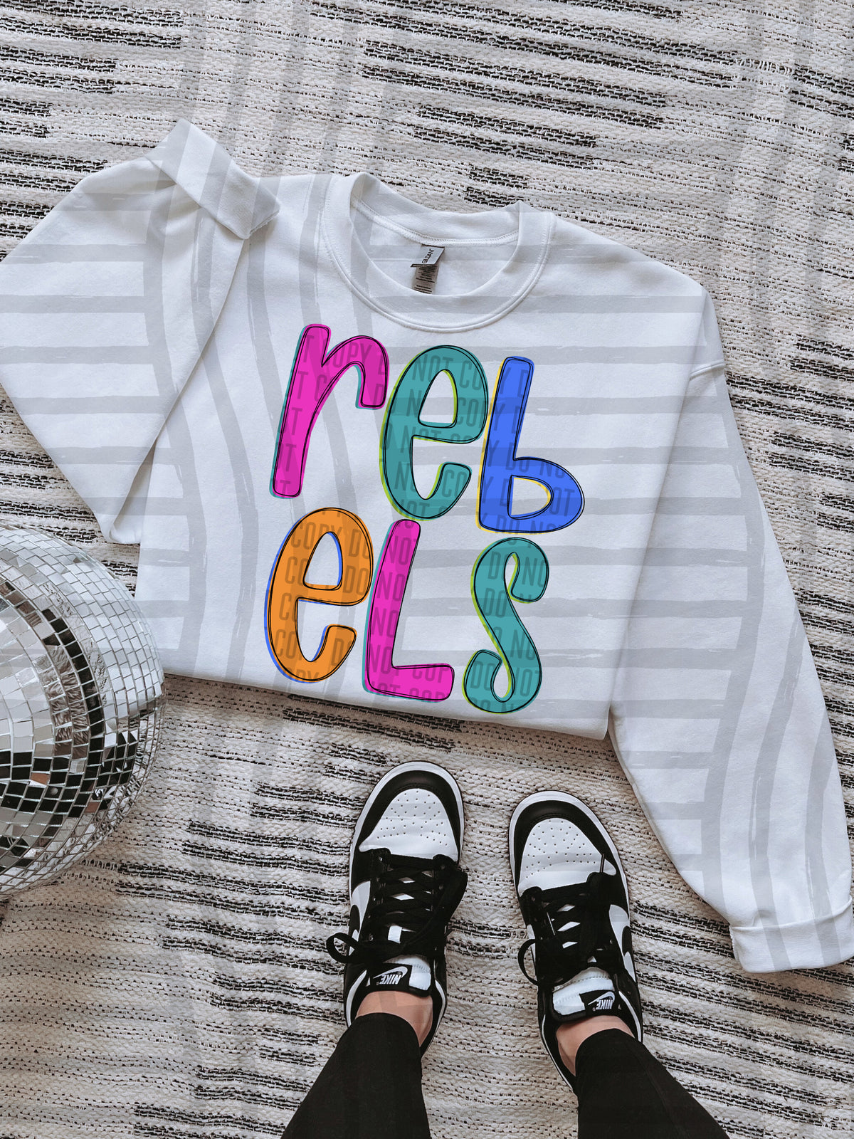 green, blue, pink and orange rebels stacked (Caplinger) DTF Transfer