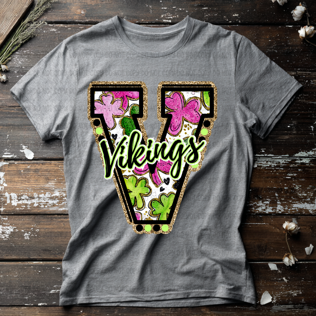 Vikings letter St. Patrick's Day PINK (Revel) DTF Transfer