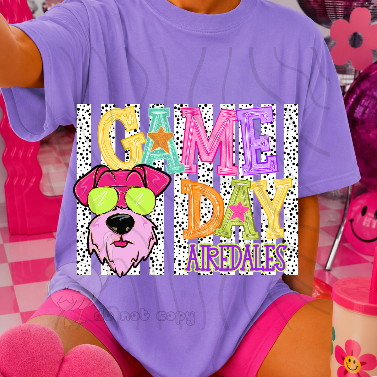 Airedales poppy game day (DKD) DTF Transfer