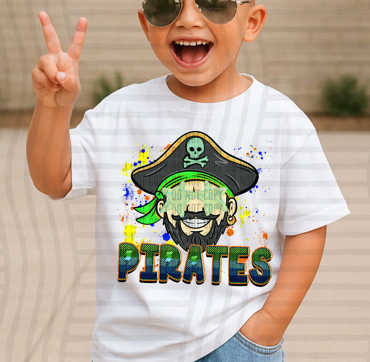 pirates paint splatter boy blue green and yellow (Caplinger) DTF Transfer