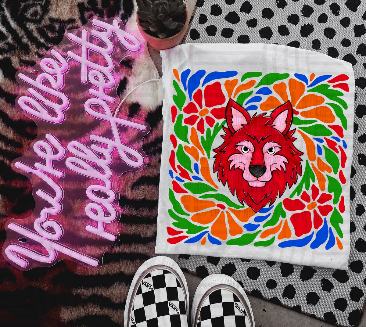 Red Wolf Retro Floral (Caplinger) 101177 DTF transfer