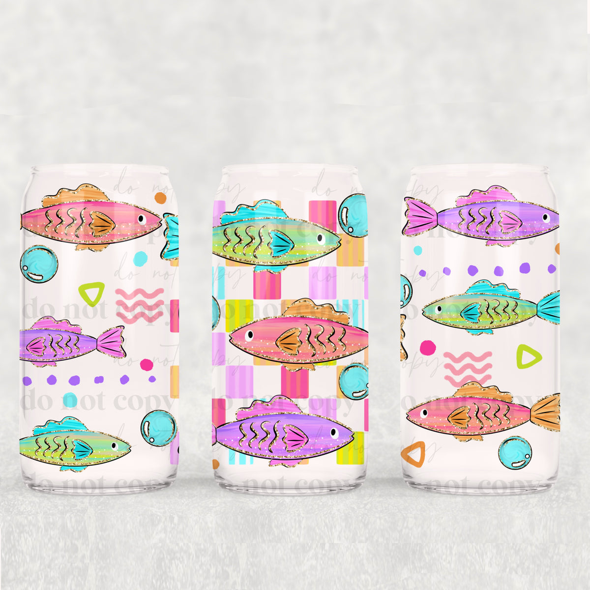 Colorful fish and checker (CSC) UV DTF WRAP