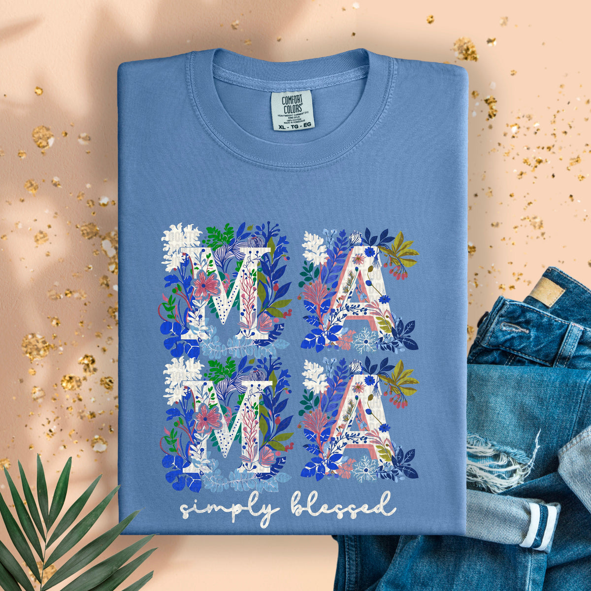 Mama simply blessed blue blocks 95063 DTF transfer