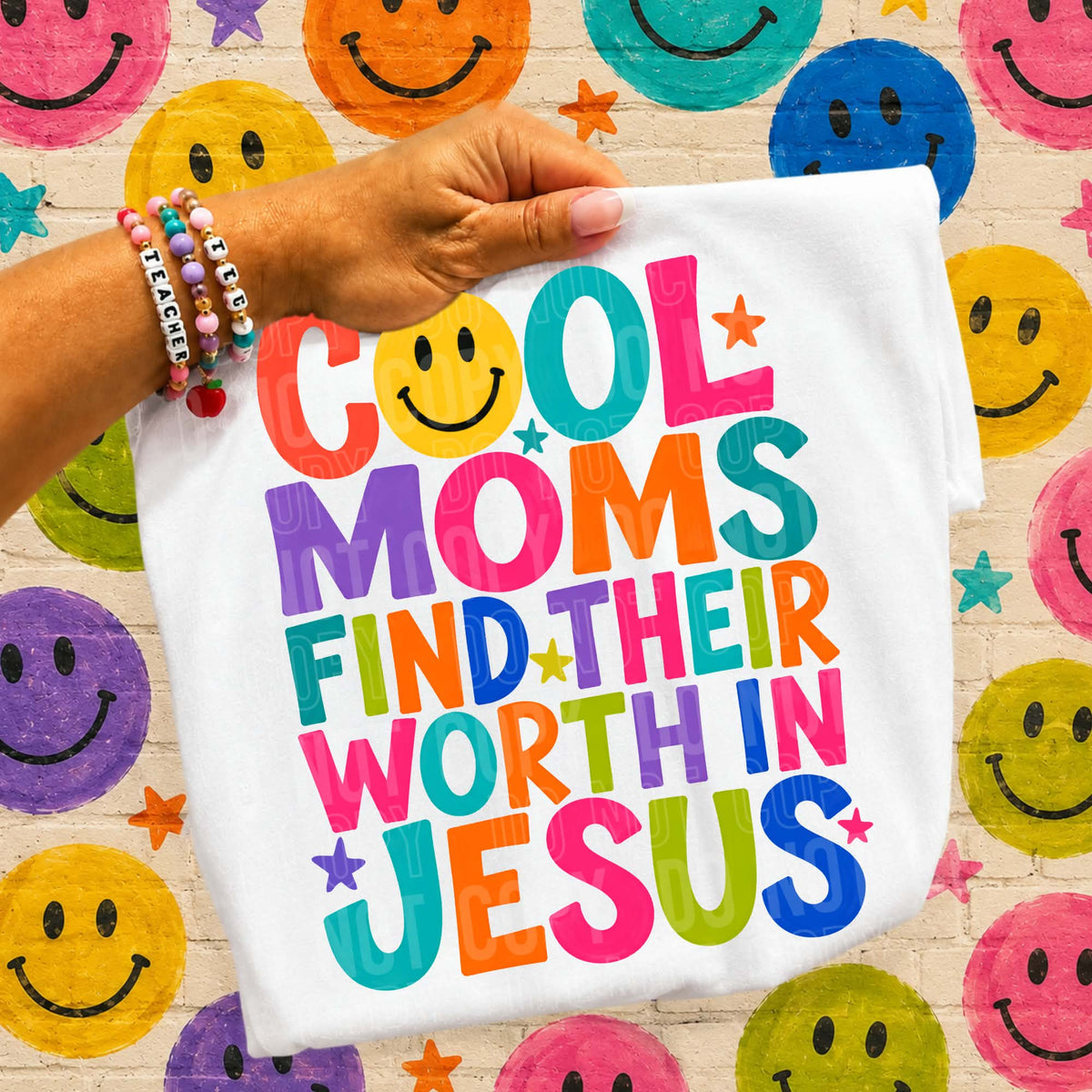 Cool moms find their worth in Jesus colorful (SBB) Sunday Special DTF transfer