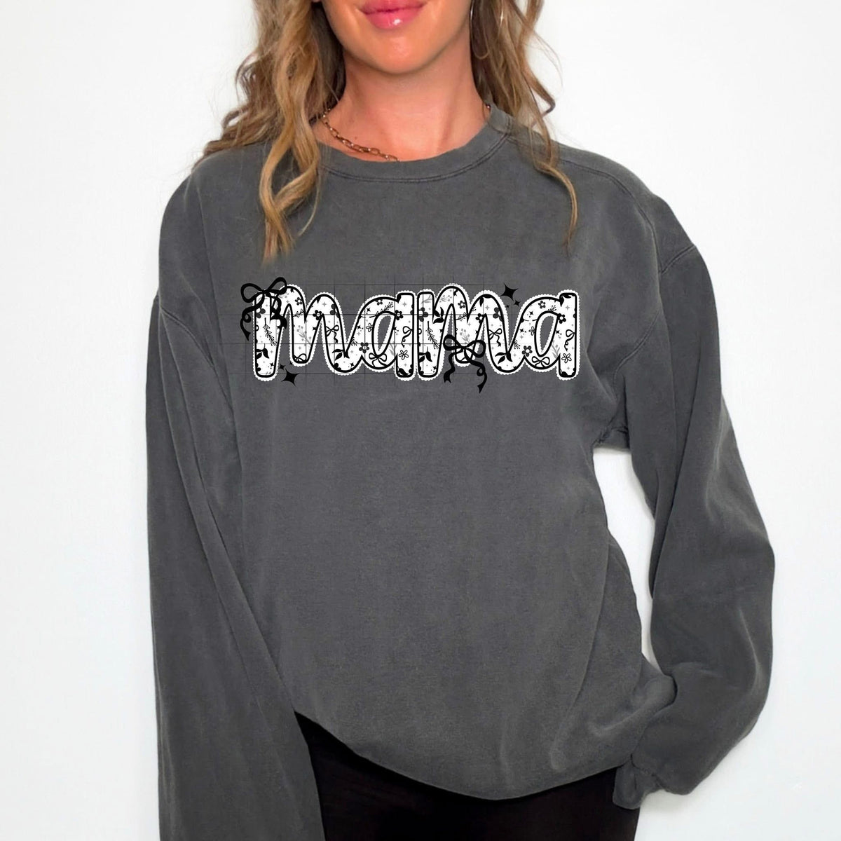 Mama grayscale floral CSC DTF transfer