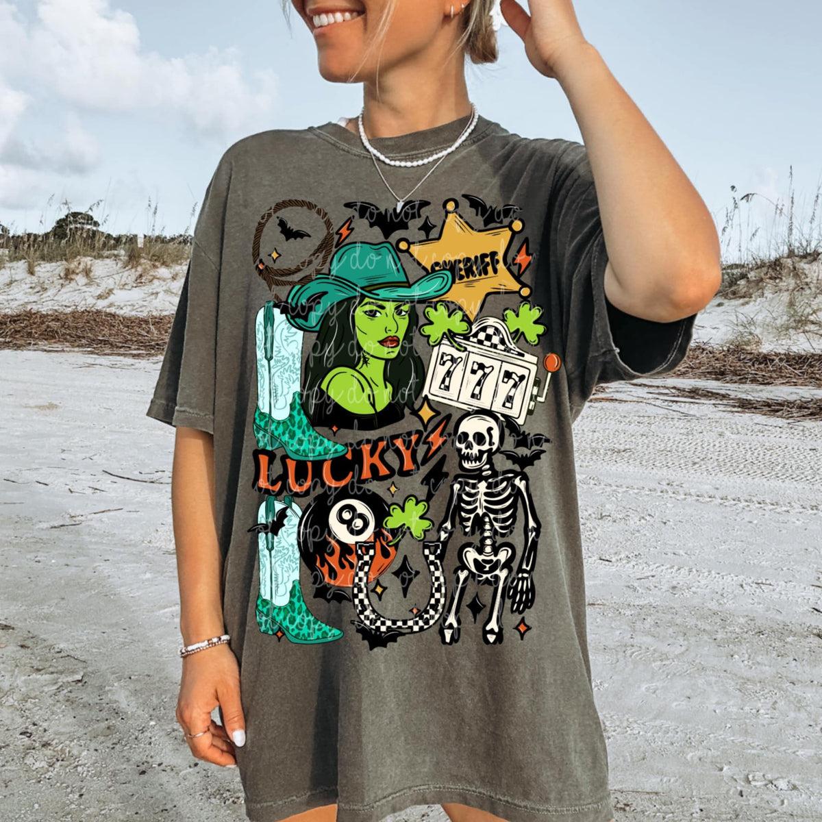 Lucky Collage Witch and skeleton (MMD) DTF transfer