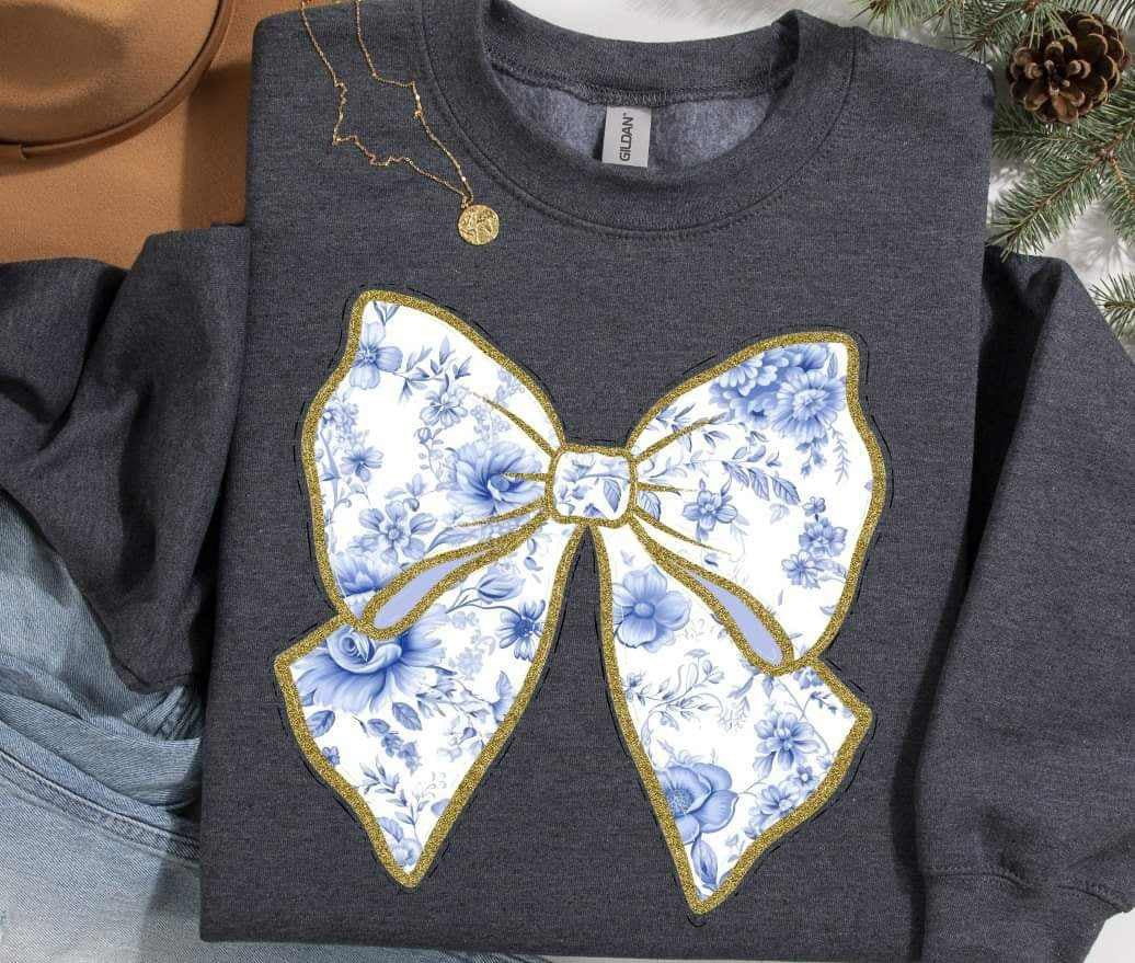 Blue floral bow (S&G) 65454 DTF transfer