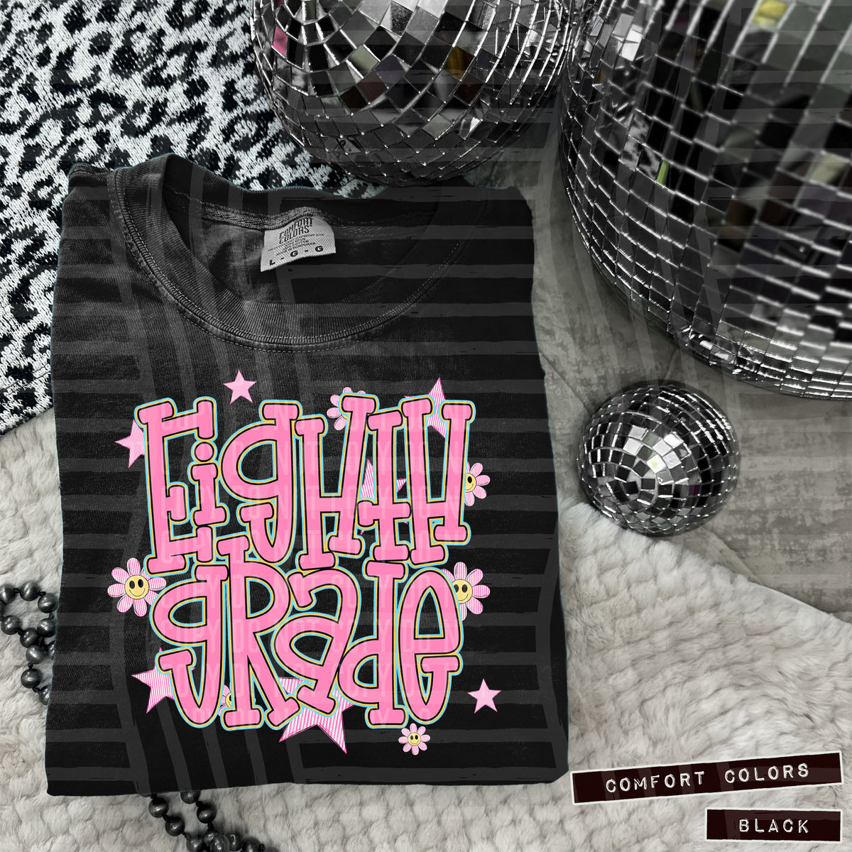 Eighth Grade Pink Flowers And Stars 104951 DTF transfer