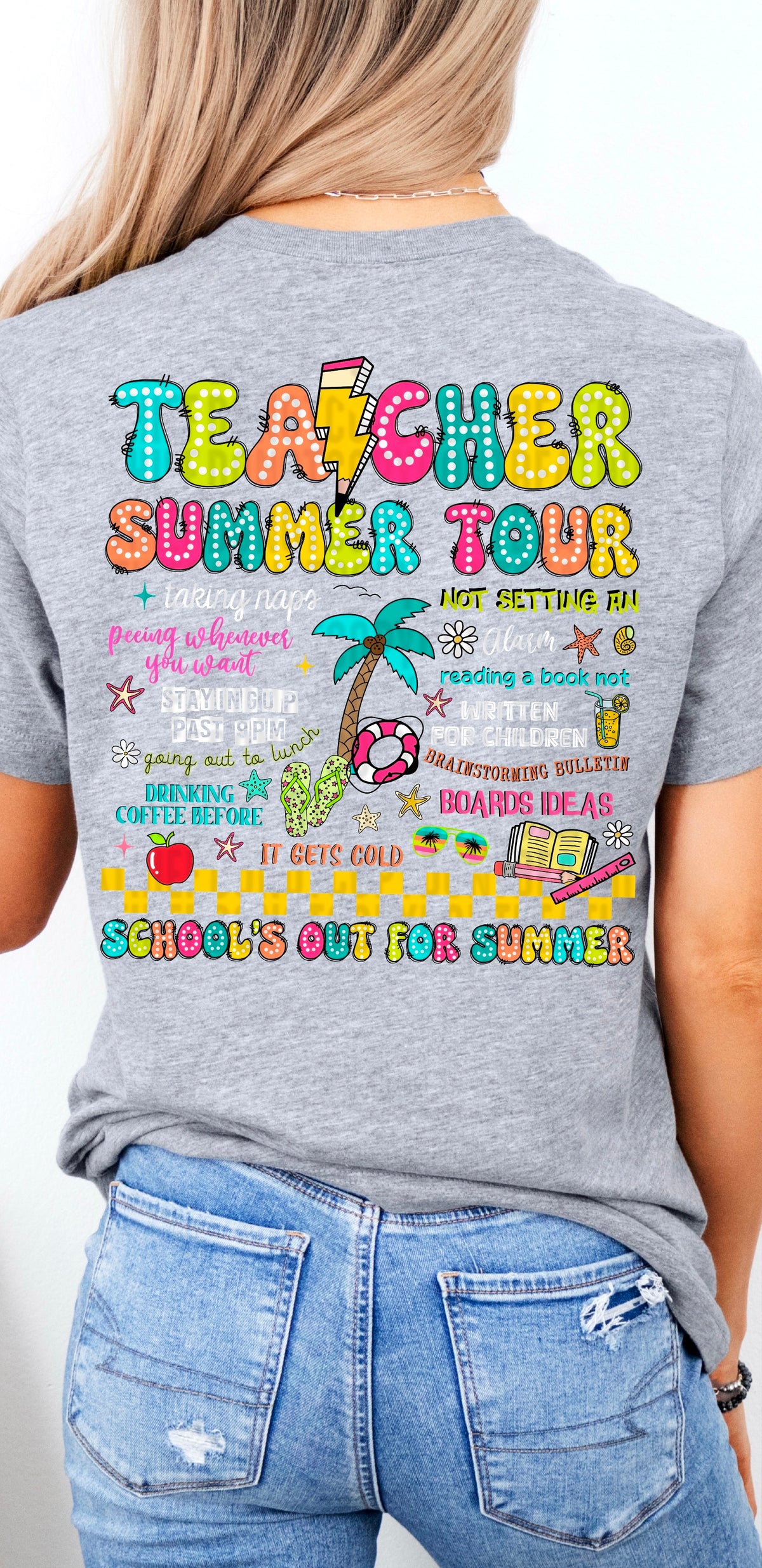 Teacher summer tour white font 100133 DTF transfer