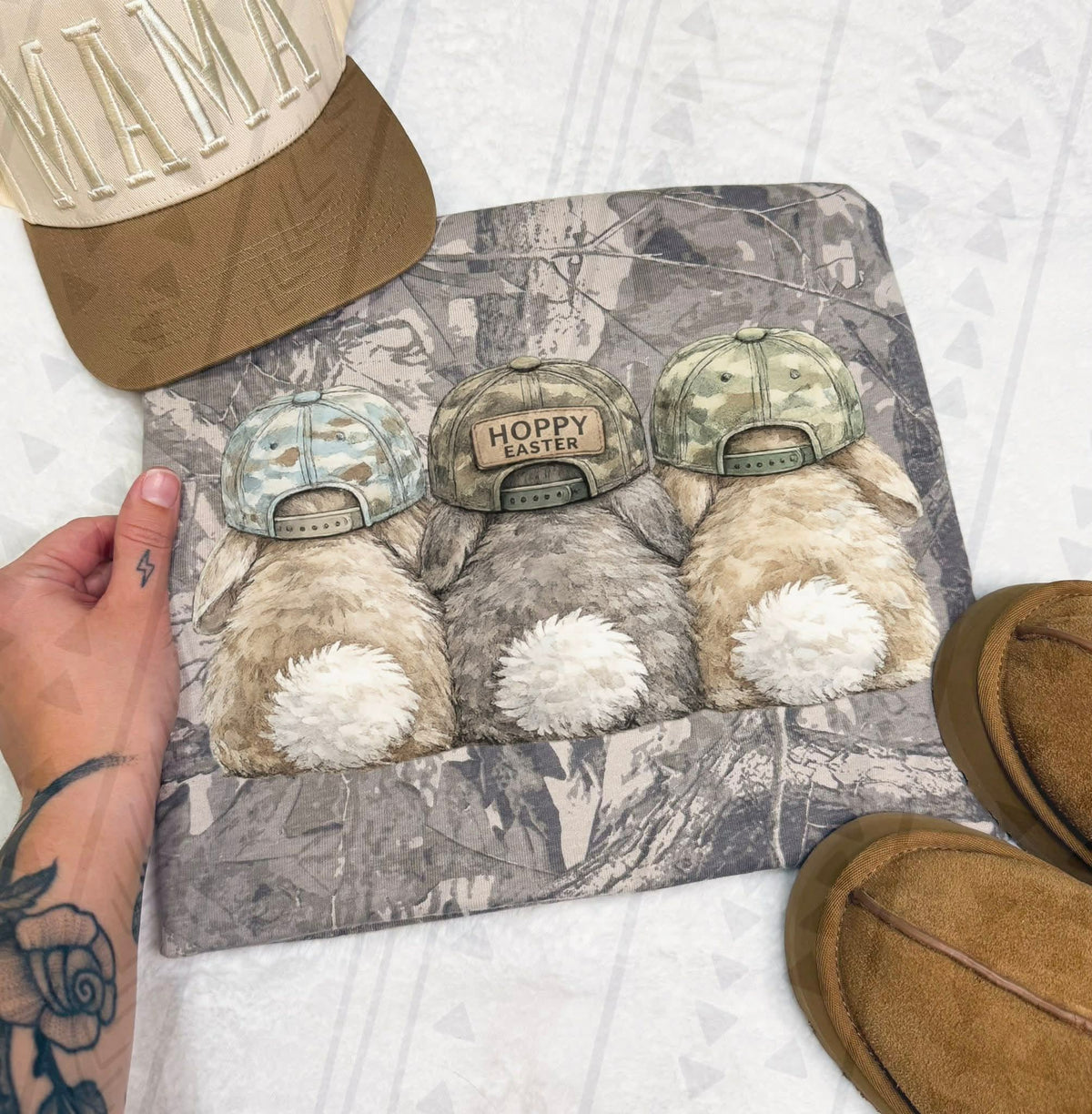 3 bunnies with camo hats (TGG) DTF Transfer