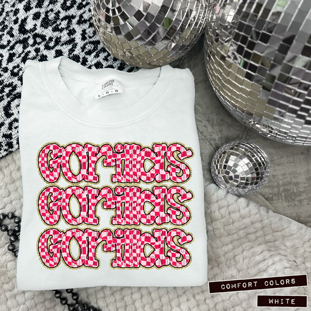 GORILLAS stacked pink checkered (Caplinger) DTF transfer