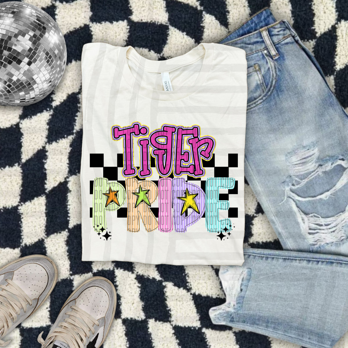 Tiger - Colorful Stripe With Stars And Checker 108238 DTF transfer