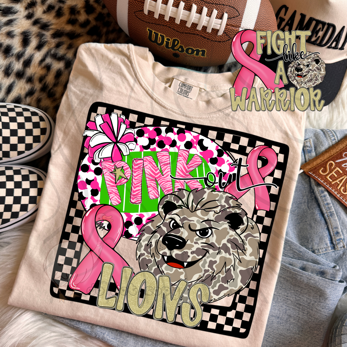 Lions pink out camo (DKD) DTF transfer