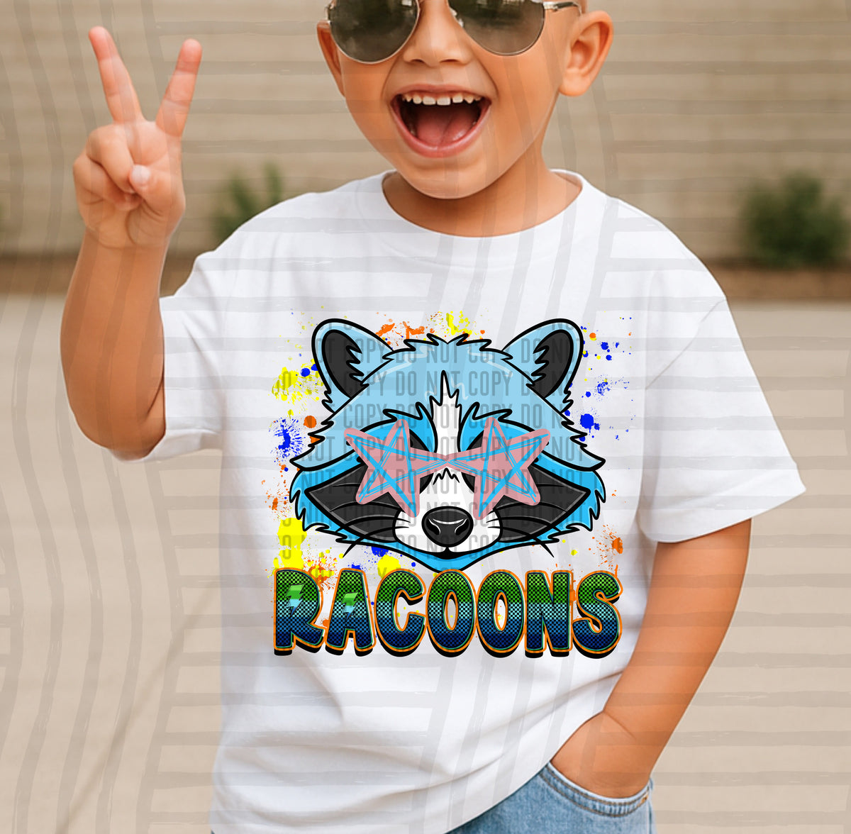 racoons paint splatter boy blue green and yellow (Caplinger) DTF Transfer