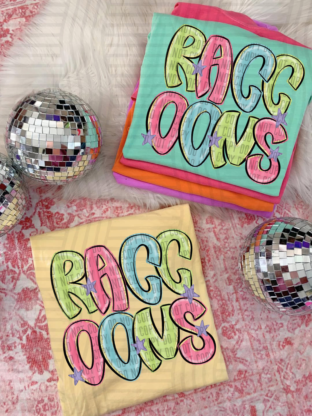 Raccoons Glittery & Preppy Mascots (Caplinger) DTF transfer