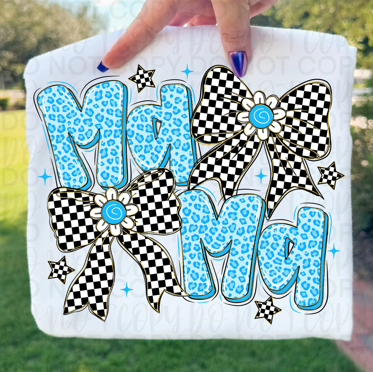 Mama (blue with checker bows) (UAC) DTF Transfer