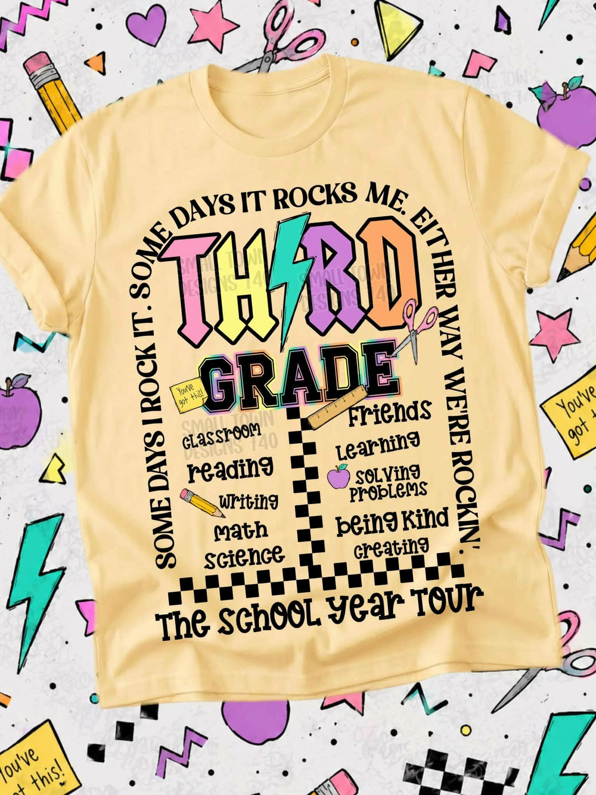 Third grade lightning colorful bolt arch with school words BACK (STD) DTF Transfer