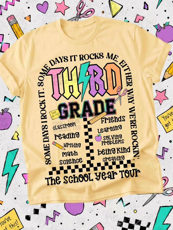 Third grade lightning colorful bolt arch with school words BACK (STD) DTF Transfer