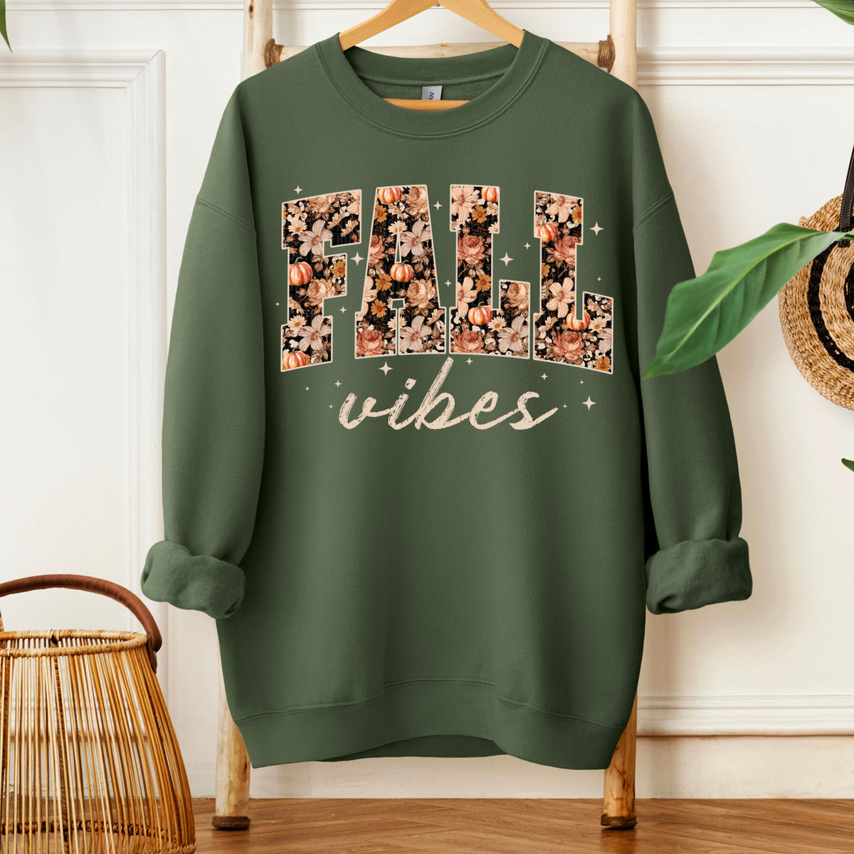 Fall vibes pumpkin and floral filled 109723 DTF transfer