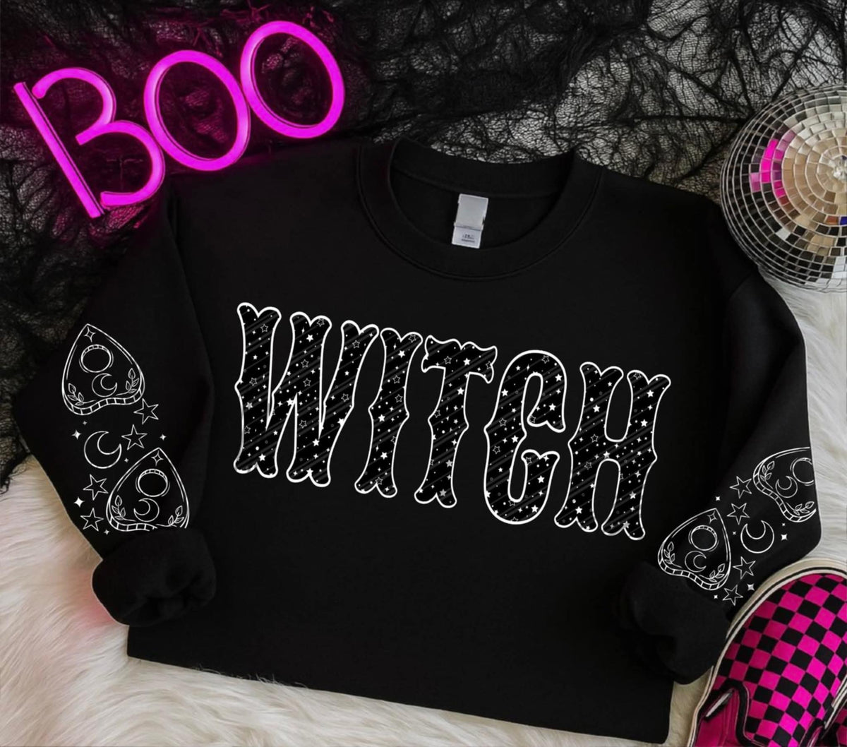 Witch black filled white outline (Linda) 109342 DTF transfer
