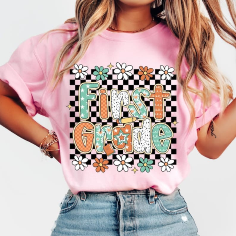 First Grade Retro Teal and orange 117193 DTF transfer