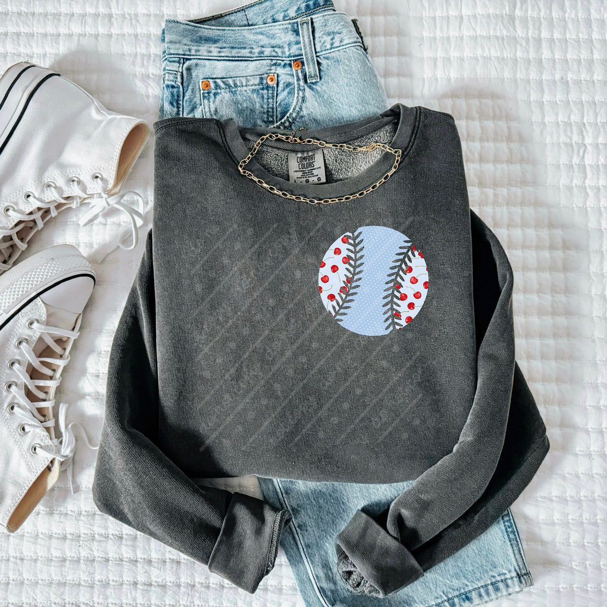 Polkadot and cherry baseball/softball Sunday special DTF transfer