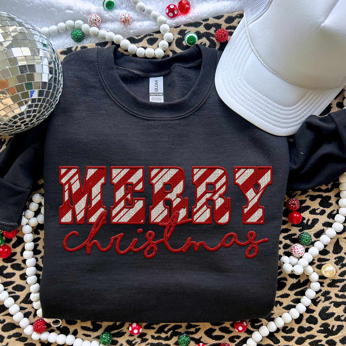 Merry Christmas candy cane with red font (HW) 70155 DTF transfer