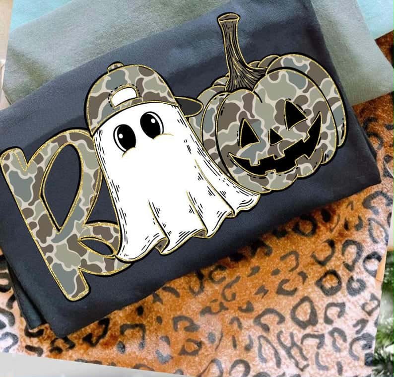Boo Camo Ghost and Pumpkin DTF transfer