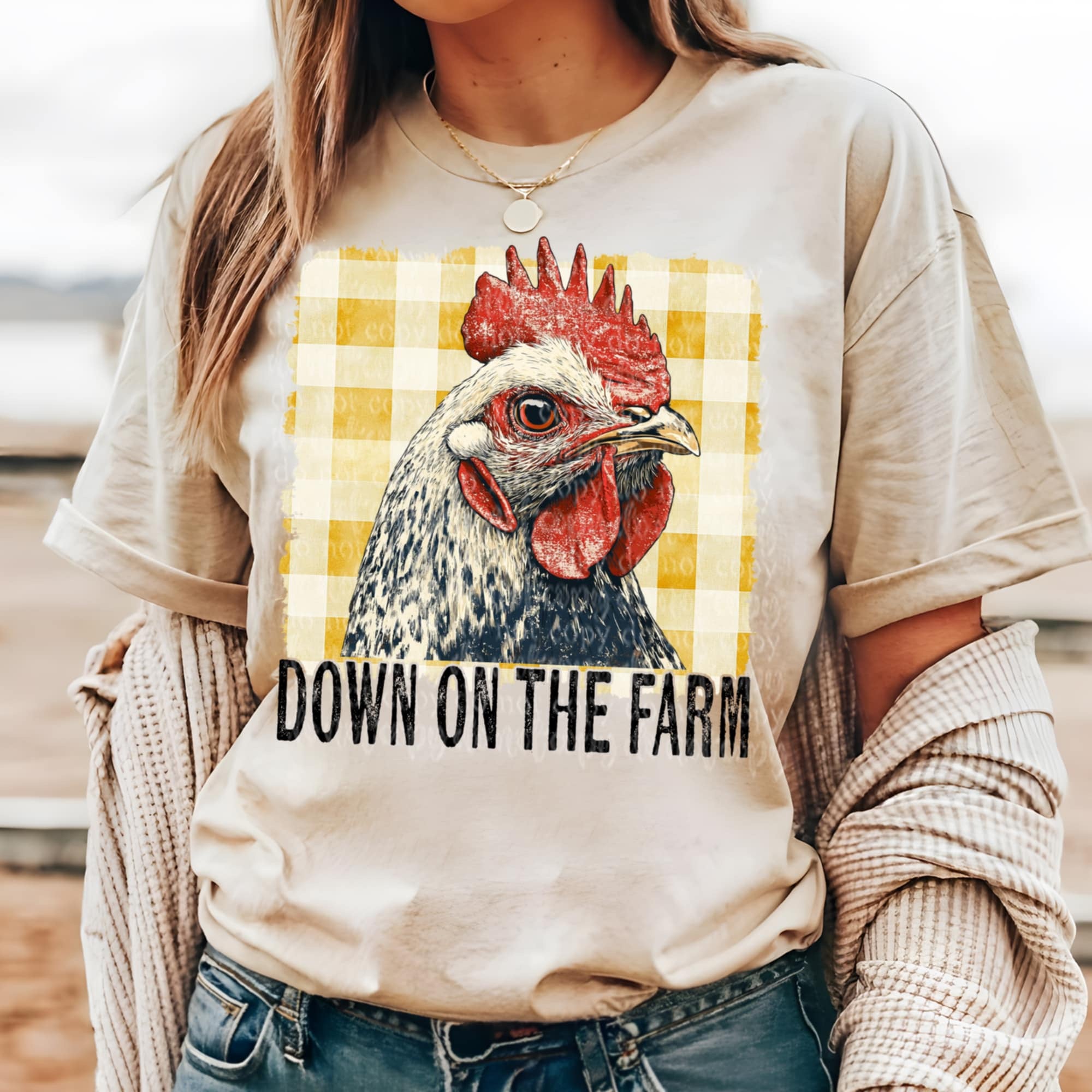 Down on the farm chicken (TTD) 94351 DTF transfer – Mud & Grace Transfers