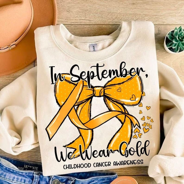 In September we wear gold bow 58257 DTF transfer