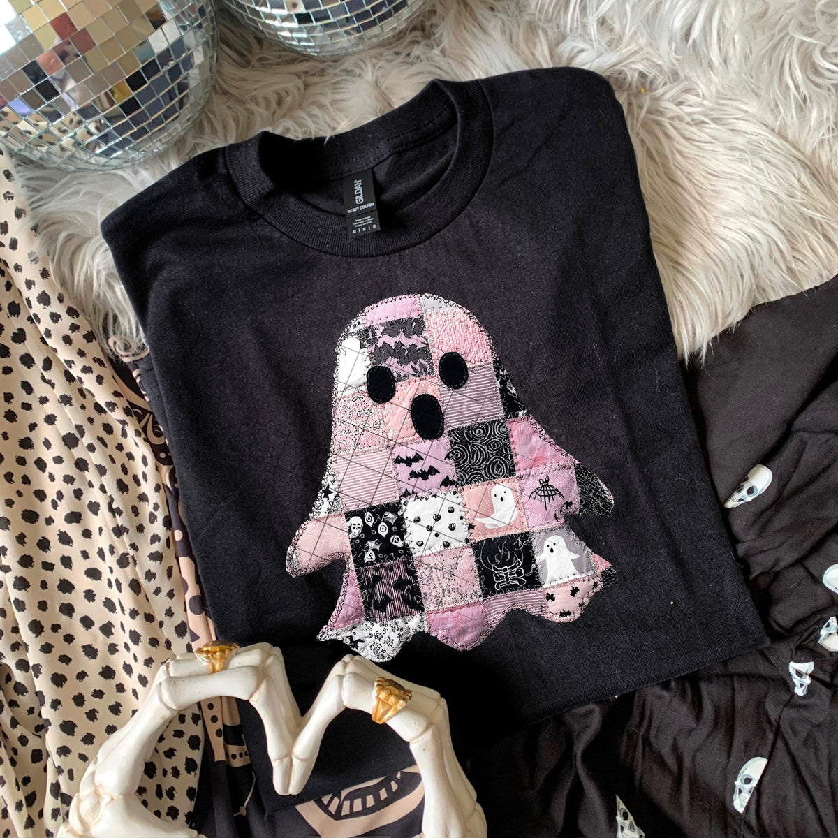 Pink and Black Patchwork Ghost 110815 DTF transfer