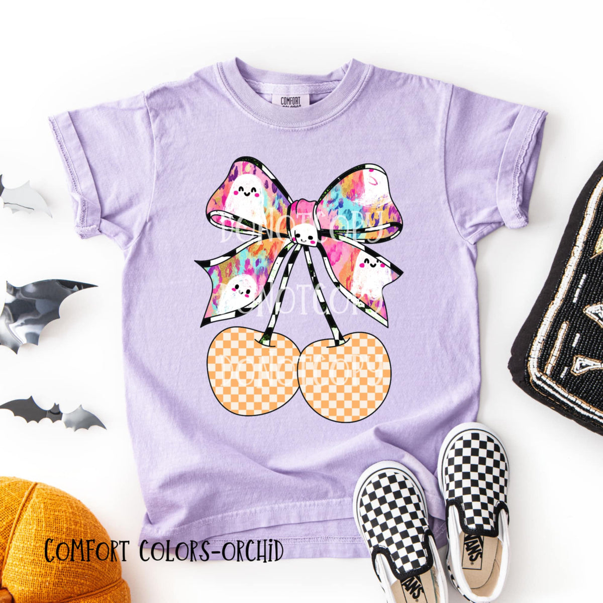 Orange Checker Cherries with Ghost Bow (csg) DTF transfer