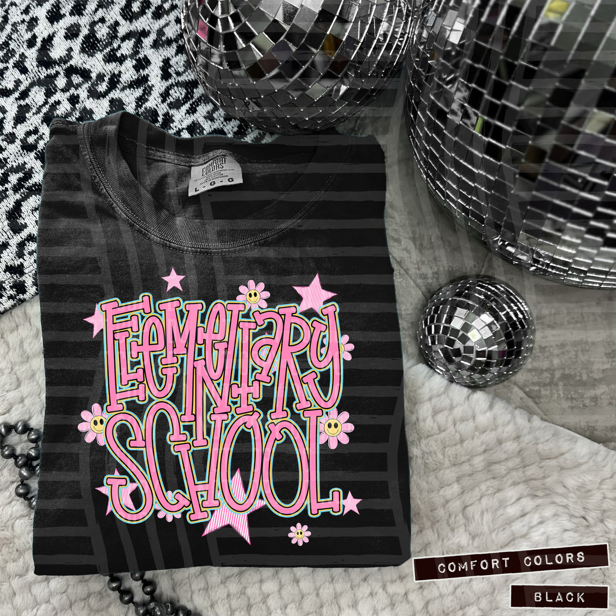 Elementary School Pink Flowers And Stars 104952 DTF transfer