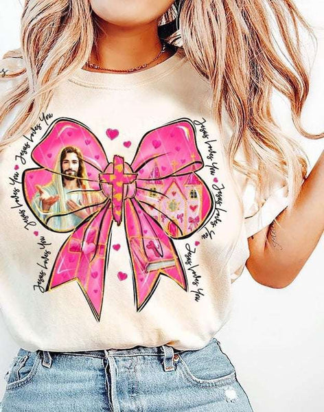 Jesus loves you Valentine bow 75935 DTF transfer