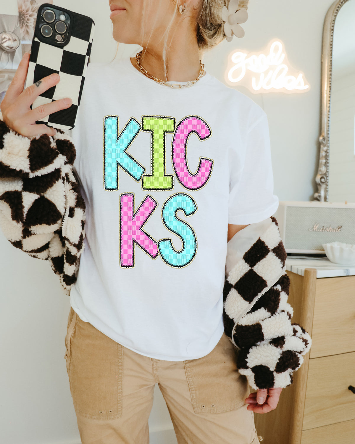 Kicks Colorful Checkered (caplinger) DTF transfer