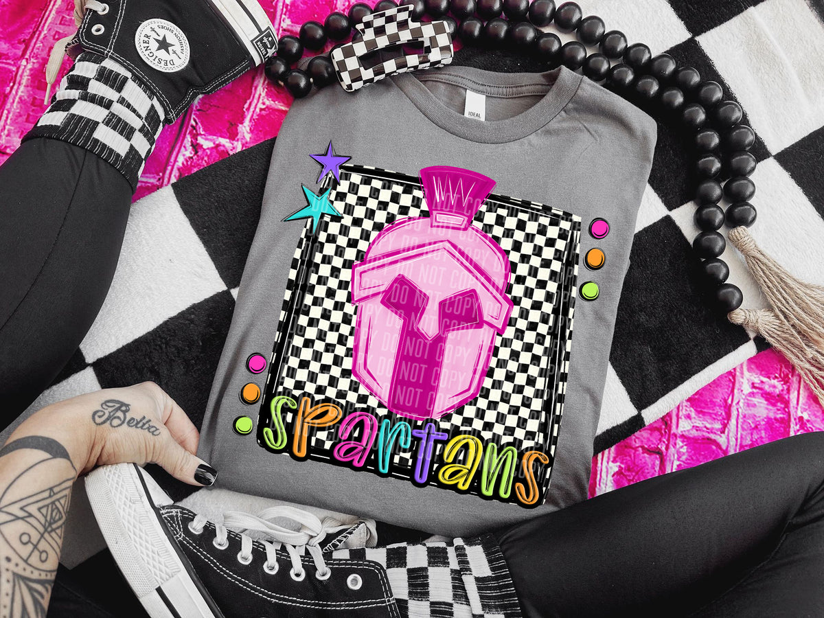 Checkered Preppy Bright Spartans Pink (Caplinger) DTF transfer