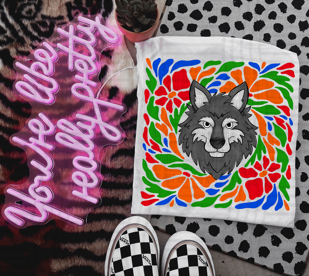 Wolf Retro Floral (Caplinger) 101179 DTF transfer