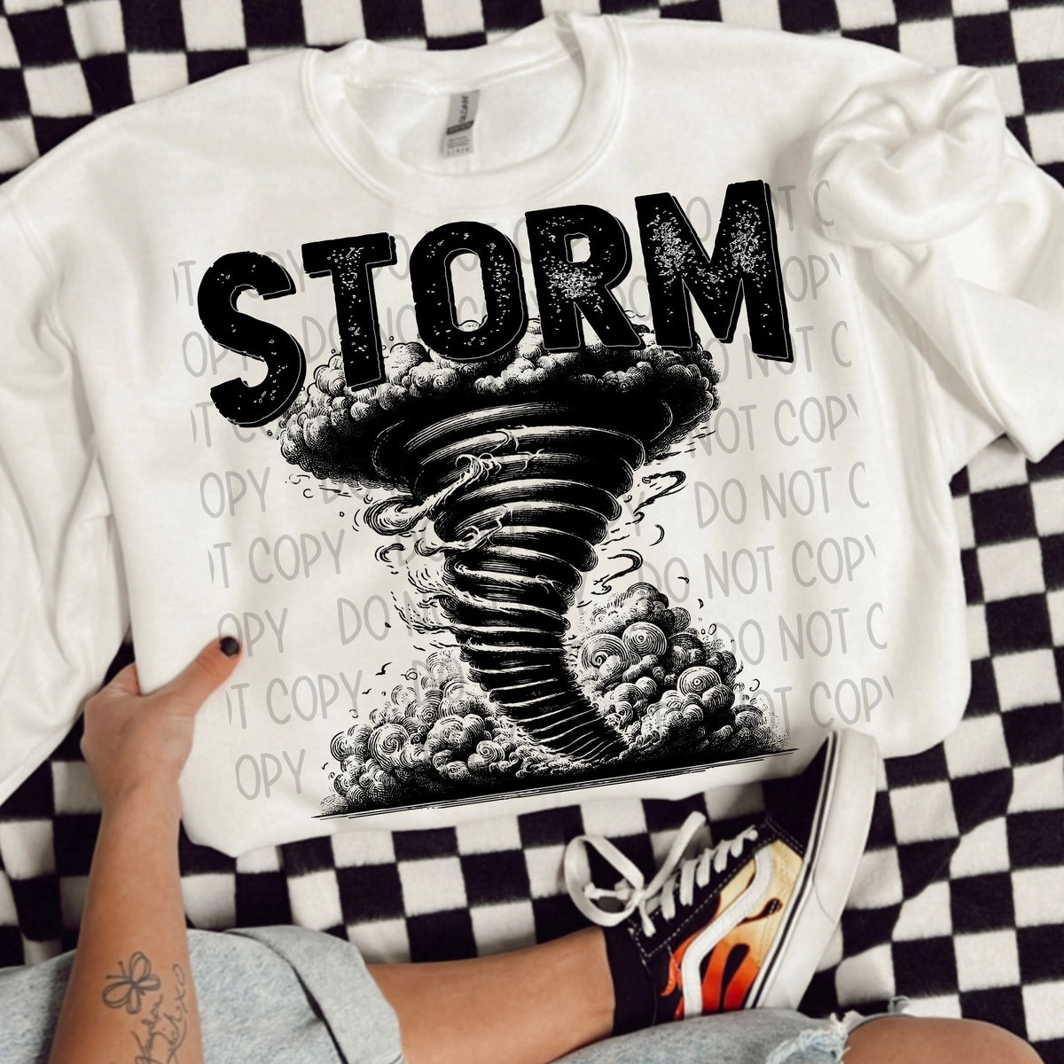 Storm black/white outline DTF transfer