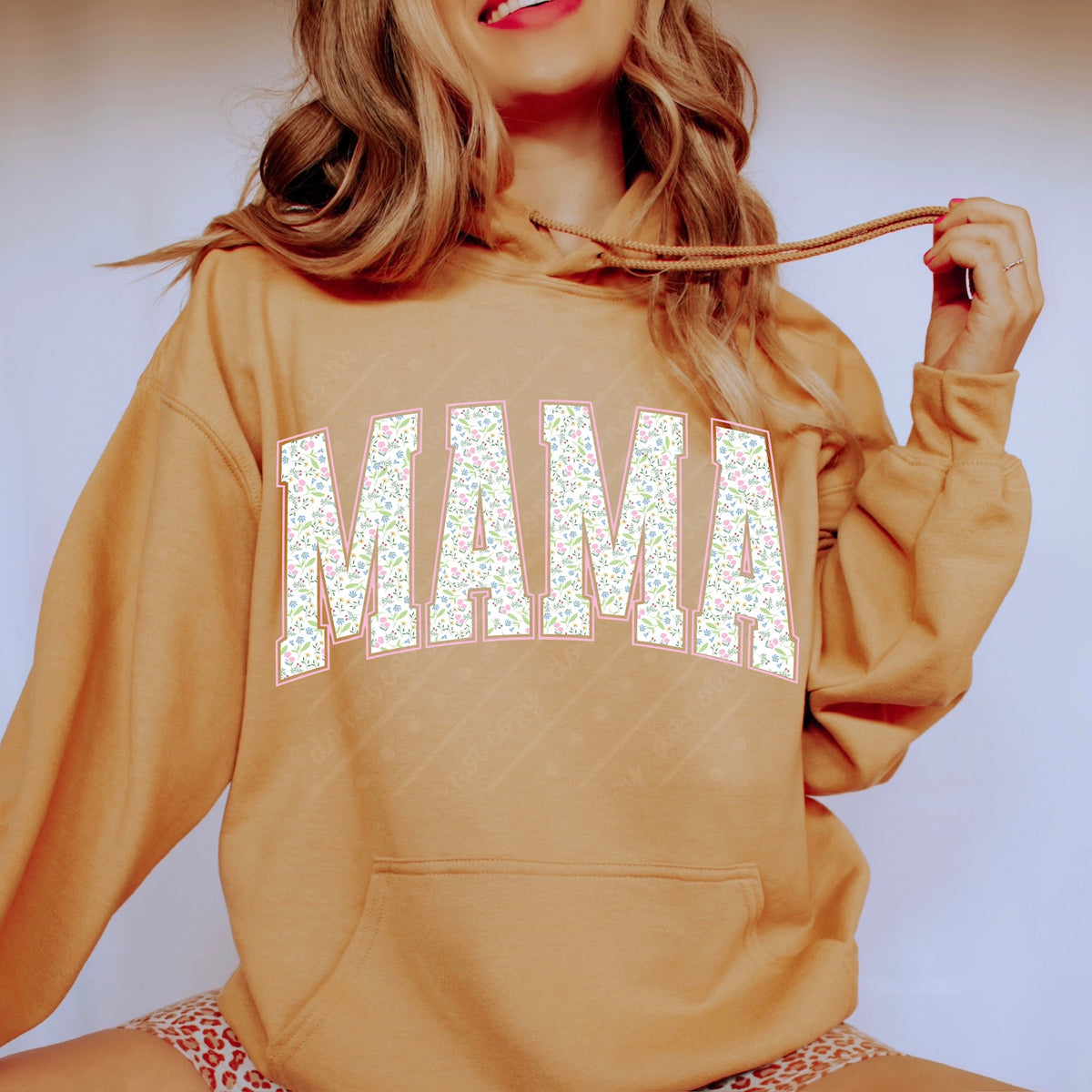 Mama floral font with pink outline Sunday special DTF transfer