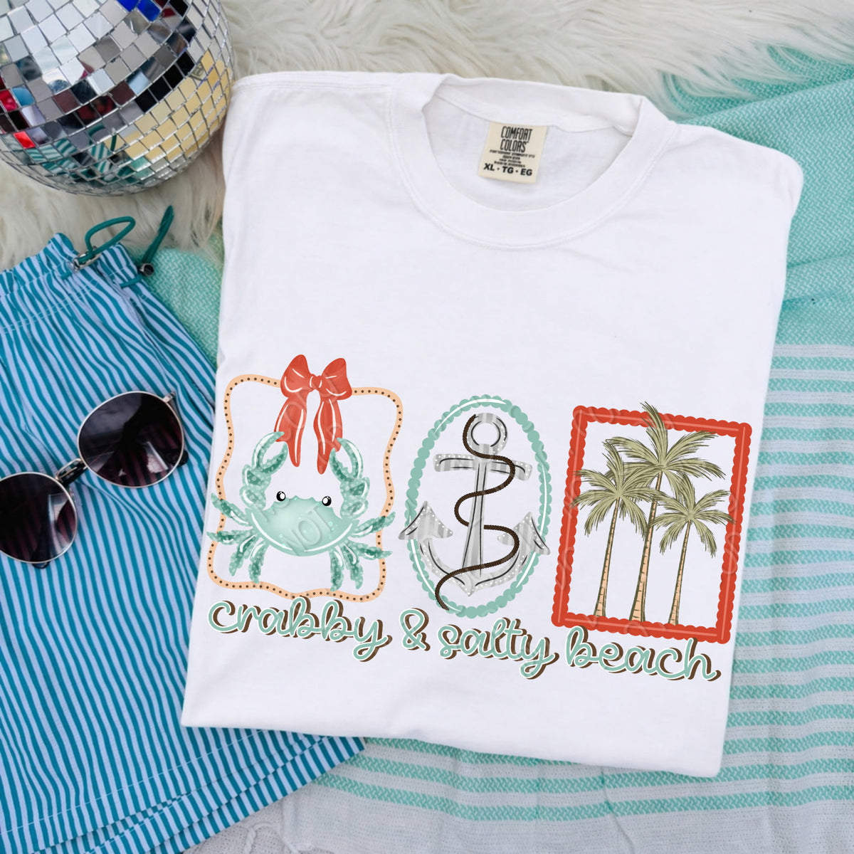 Crabby and salty beach frames Sunday Special DTF transfer