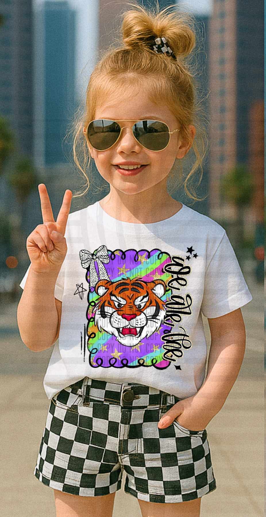 We are the Tigers mouth open Preppy Swirl Mascots (Caplinger) DTF transfer