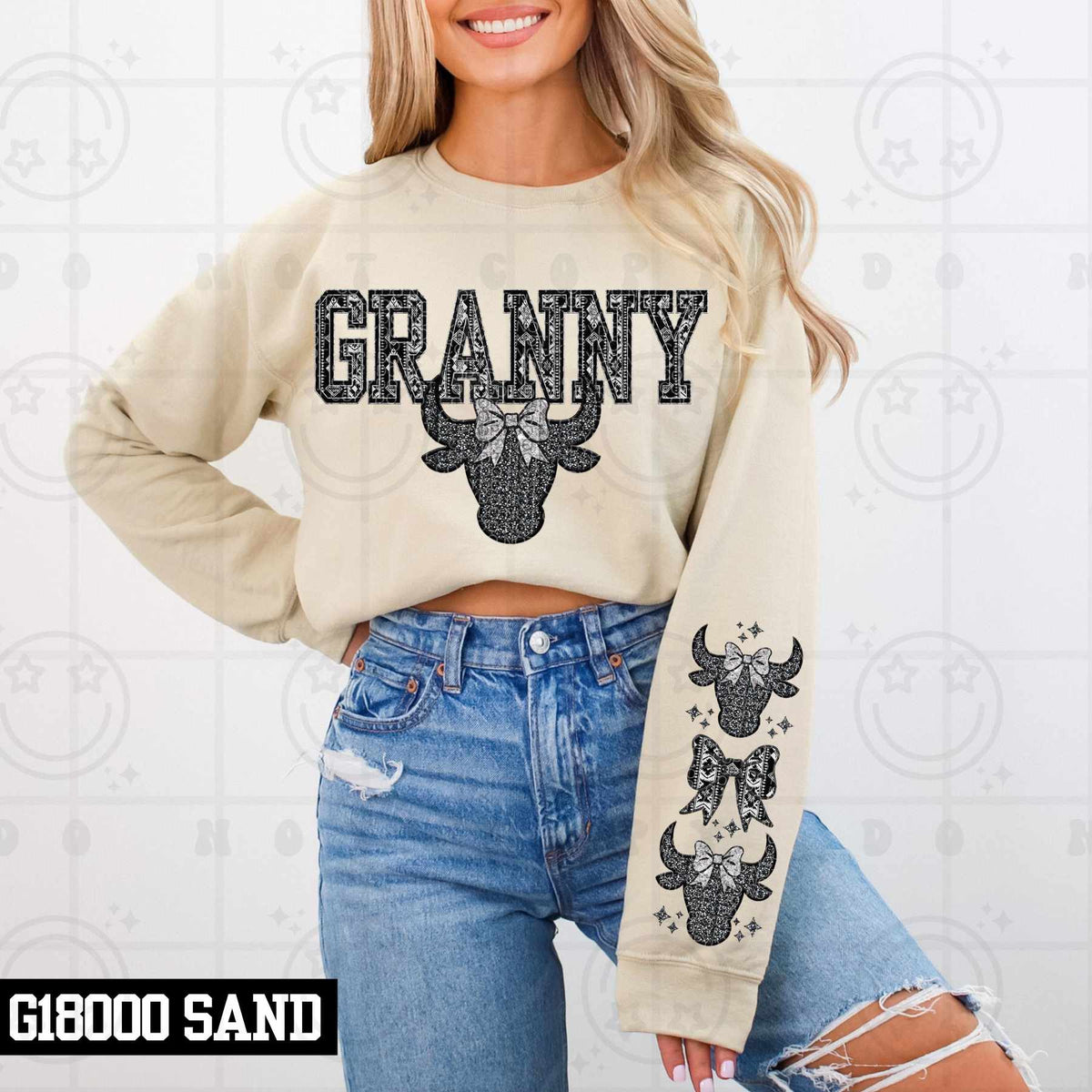 Granny bull head with bow FRONT (HW) 79242 DTF transfer