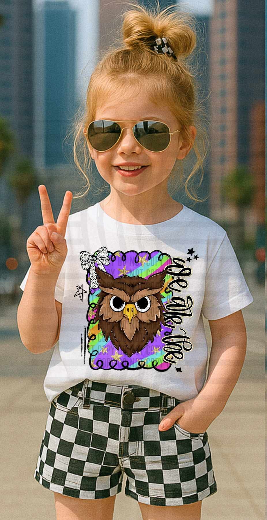 We are the owls (dark brown) Preppy Swirl Mascots (Caplinger) DTF transfer