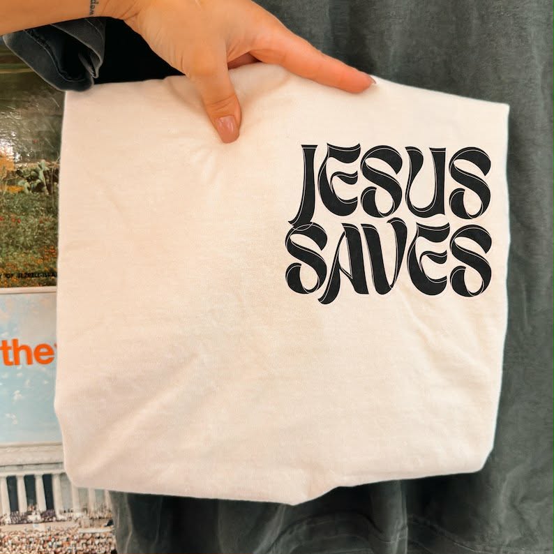 Jesus saves black font Sunday Special DTF transfer