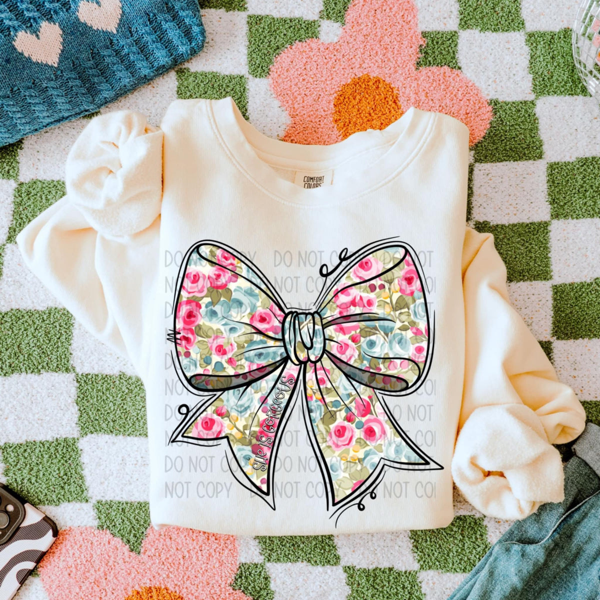 She is gorgeous floral bow (SWD) 91068 DTF transfer
