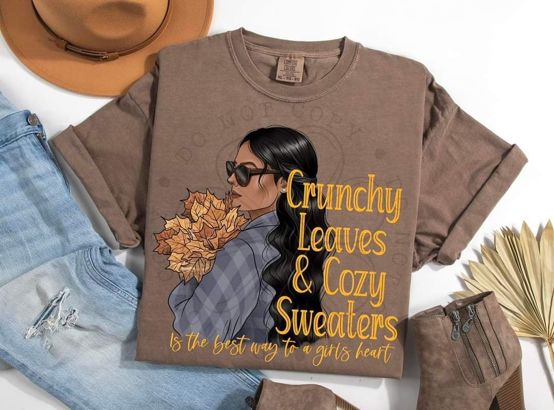 Crunchy leaves & cozy sweaters black hair (DDD) 58518 DTF transfer