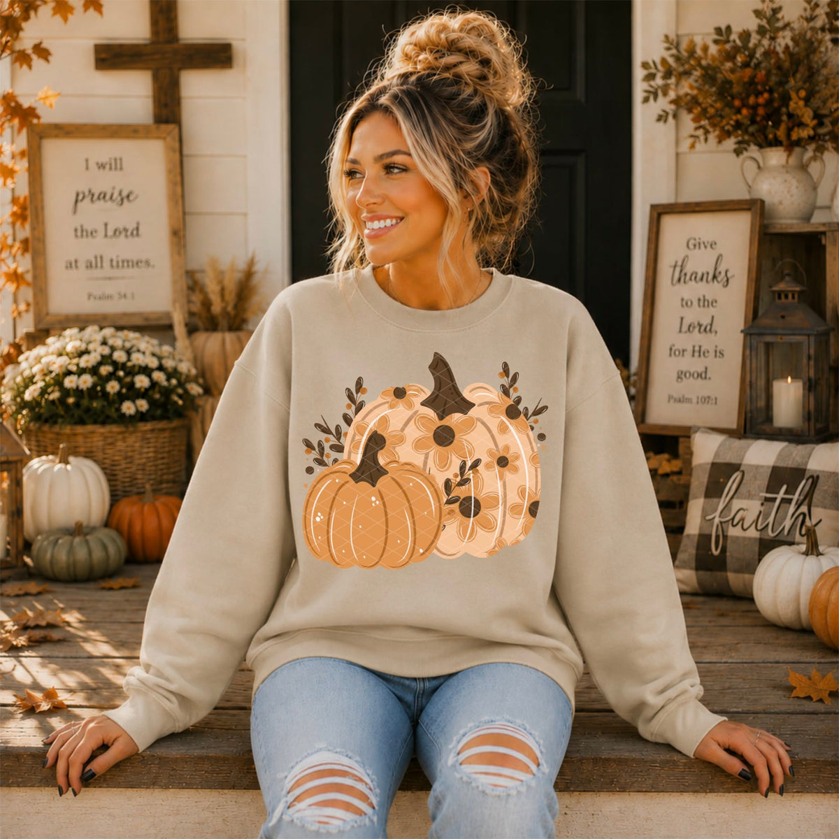 2 Pumpkins floral pattern glitter (SDD) DTF Transfer